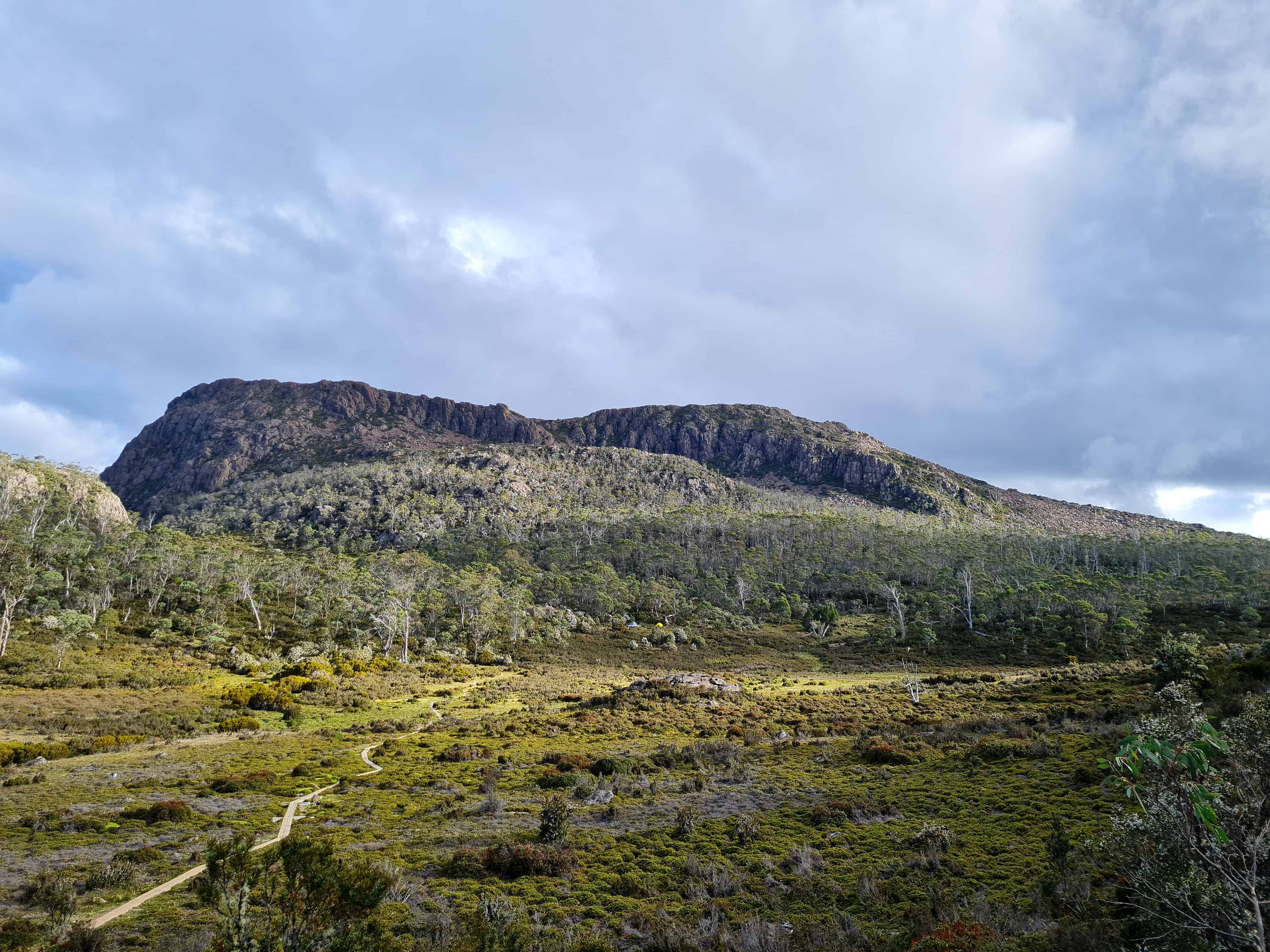 Trail leading towards Wild Dogs Campground, nestled under King Davids peak. Can you spot the tents?